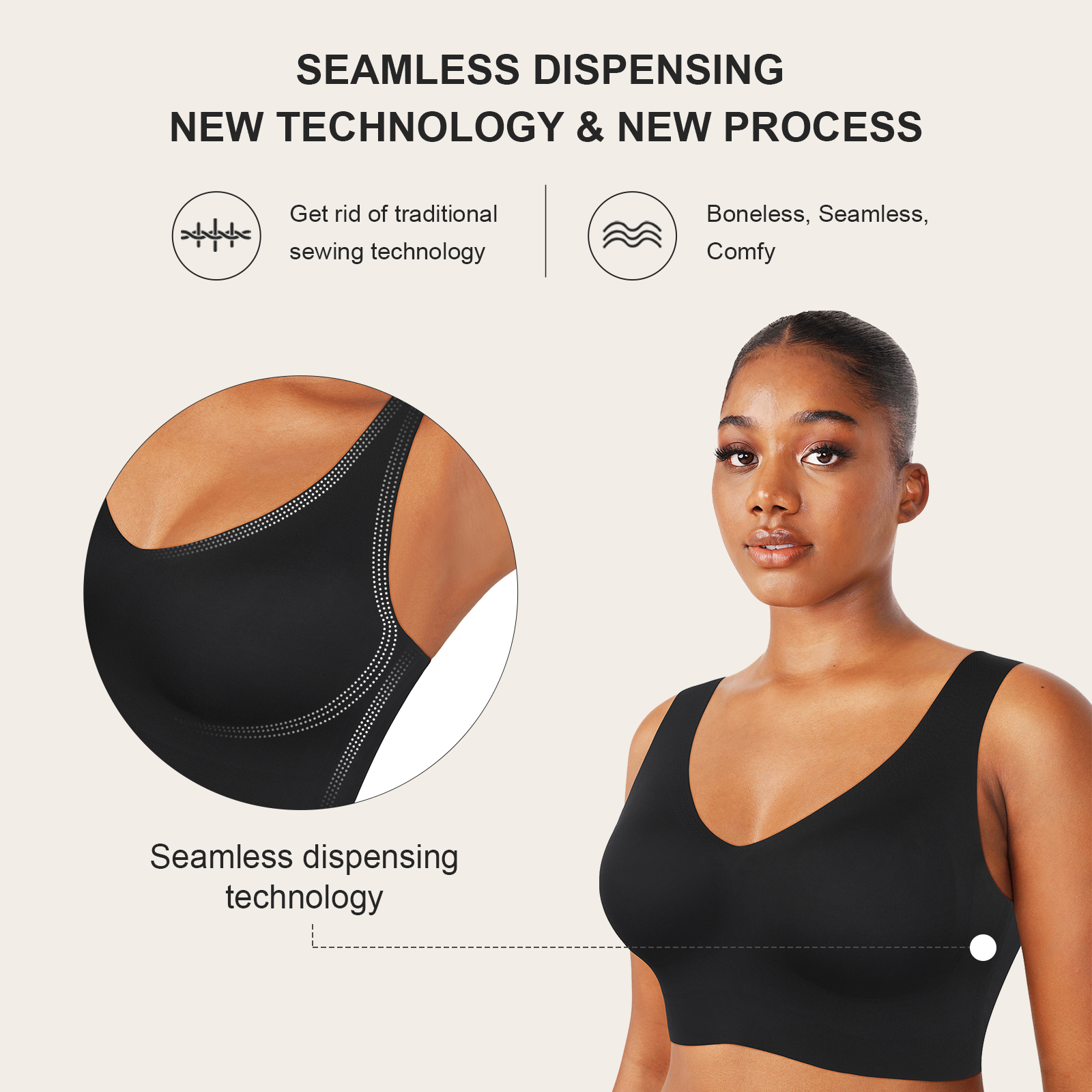Isabella V-Neck Seamless Bust Support Shapewear Bra