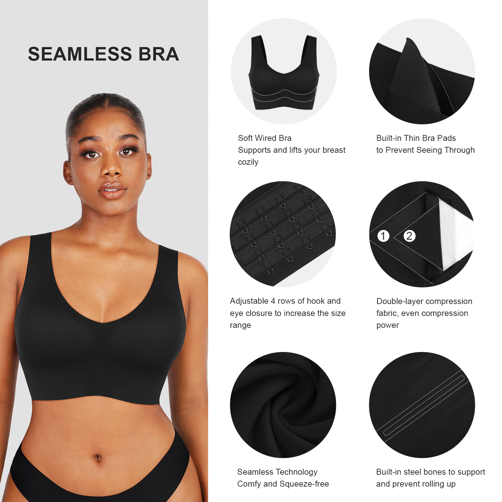 Isabella V-Neck Seamless Bust Support Shapewear Bra