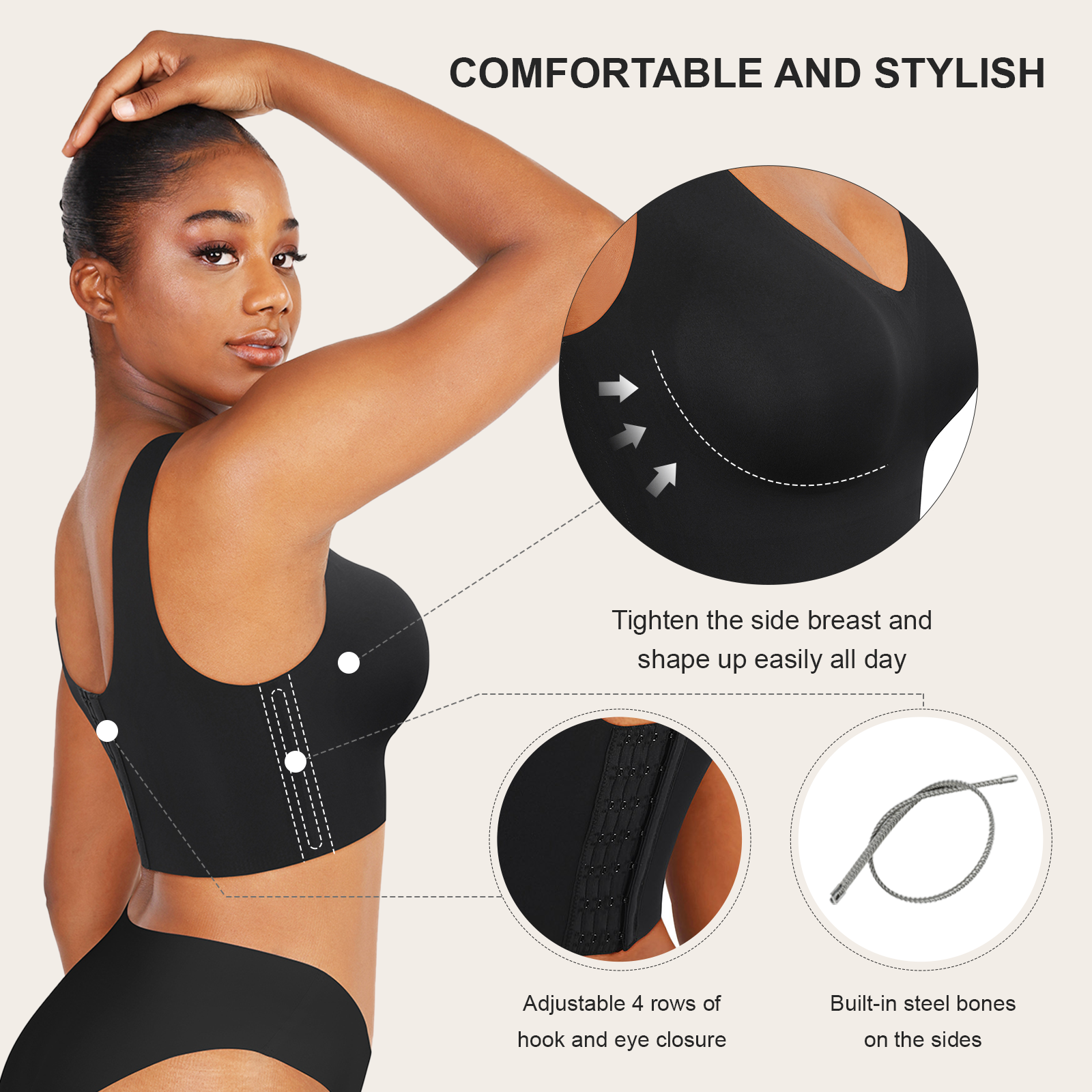 Isabella V-Neck Seamless Bust Support Shapewear Bra