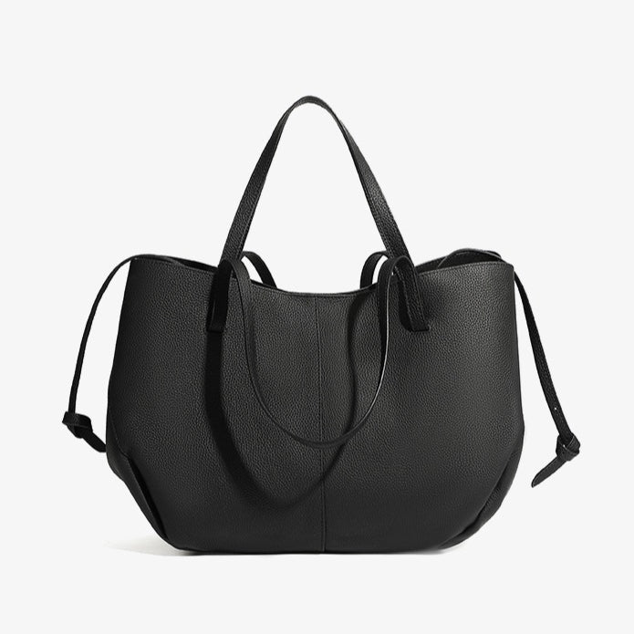 Elegant tygväska i äkta läder med pebbled läderficka