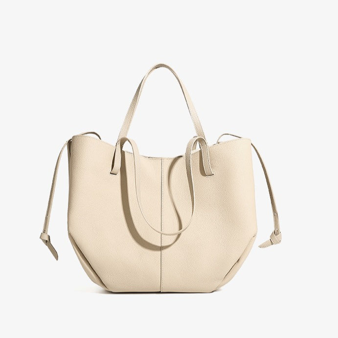 Elegant tygväska i äkta läder med pebbled läderficka