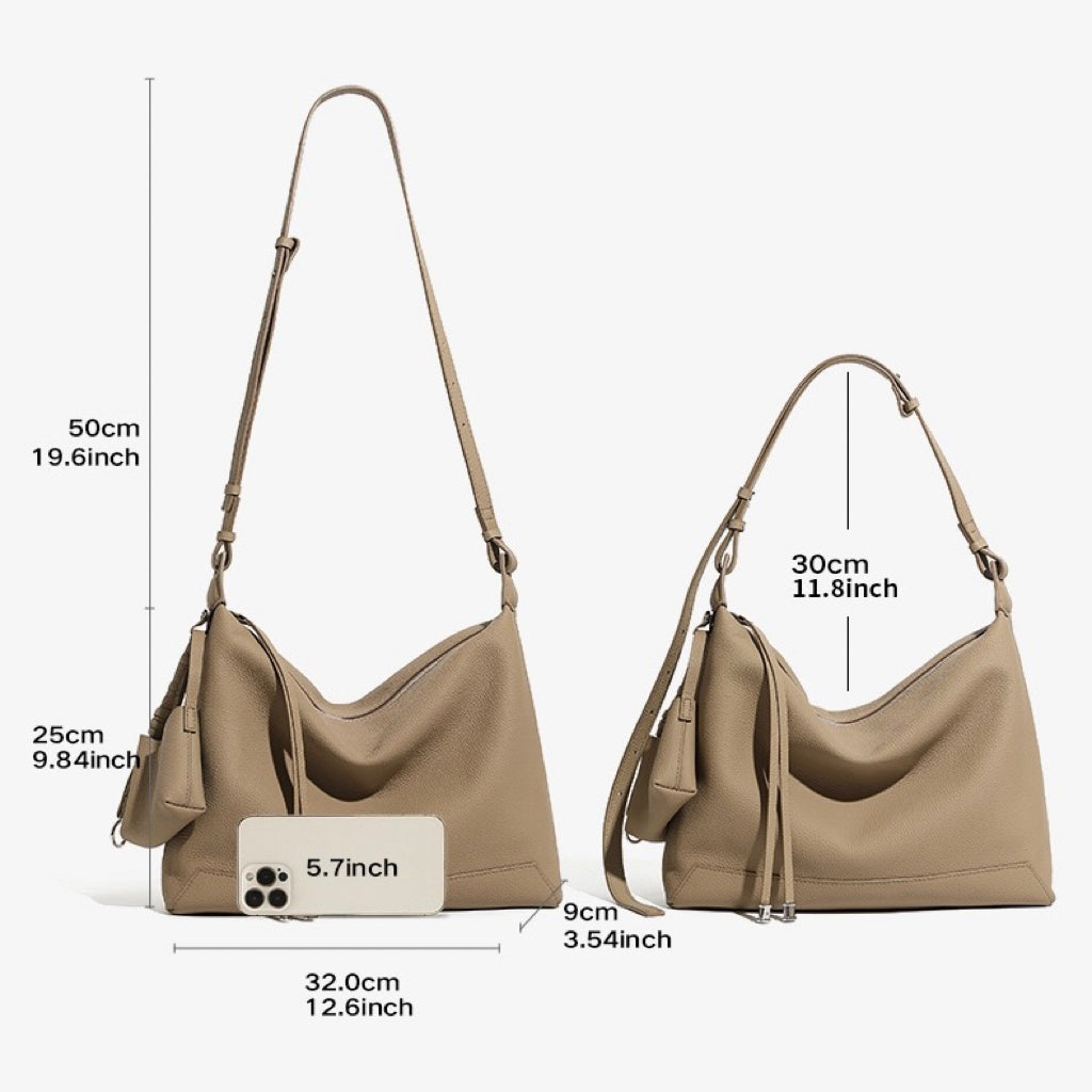 Minimalistisk axelväska i äkta läder med stor kapacitet