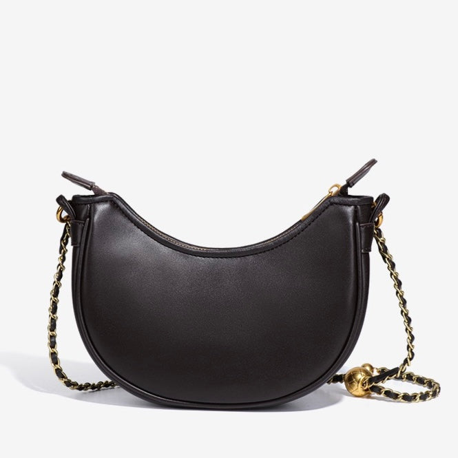 Äkta läder, leopardmönster, halvmåneformad, axelremsväska för damer