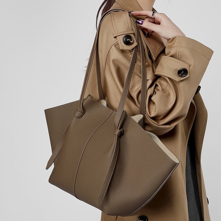 Duo-Set texturerat lädertote med ficka