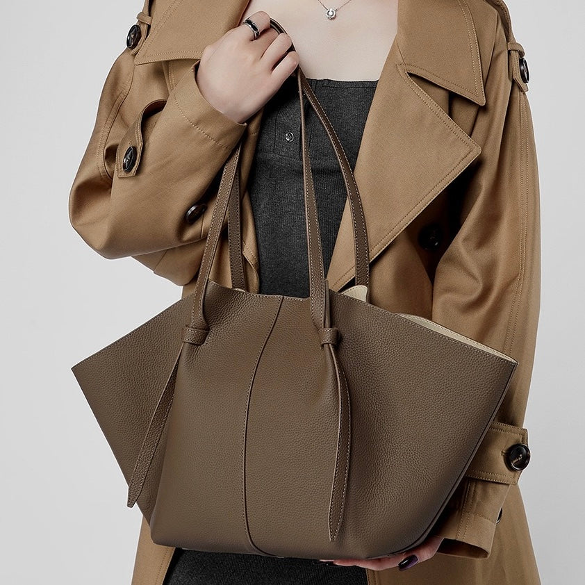 Duo-Set texturerat lädertote med ficka