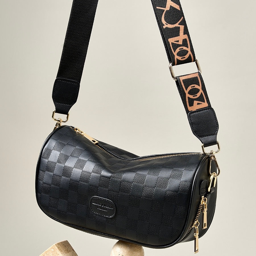 Elegant rutig axelväska i äkta läder för kvinnor