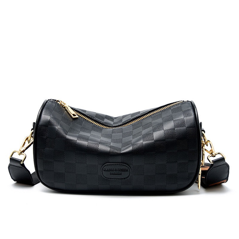 Elegant rutig axelväska i äkta läder för kvinnor