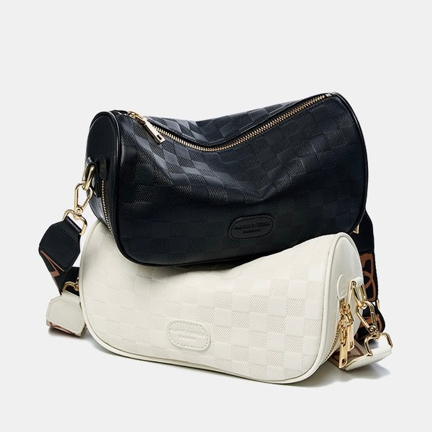 Elegant rutig axelväska i äkta läder för kvinnor