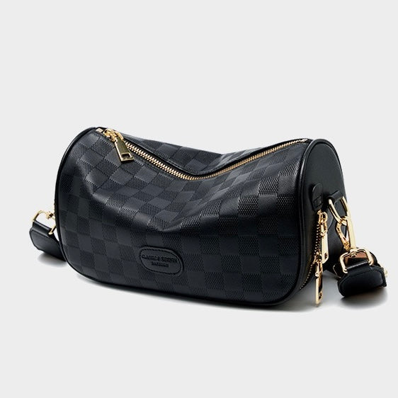 Elegant rutig axelväska i äkta läder för kvinnor