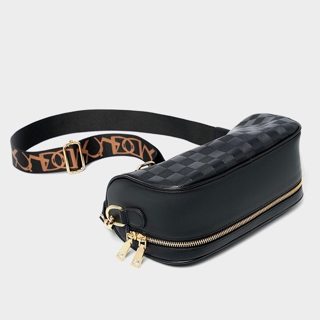 Elegant rutig axelväska i äkta läder för kvinnor