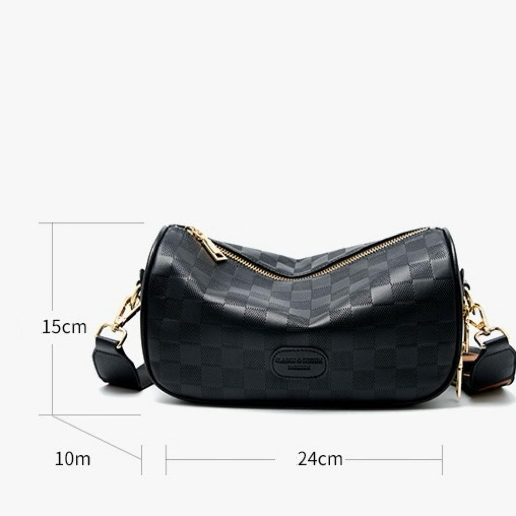 Elegant rutig axelväska i äkta läder för kvinnor