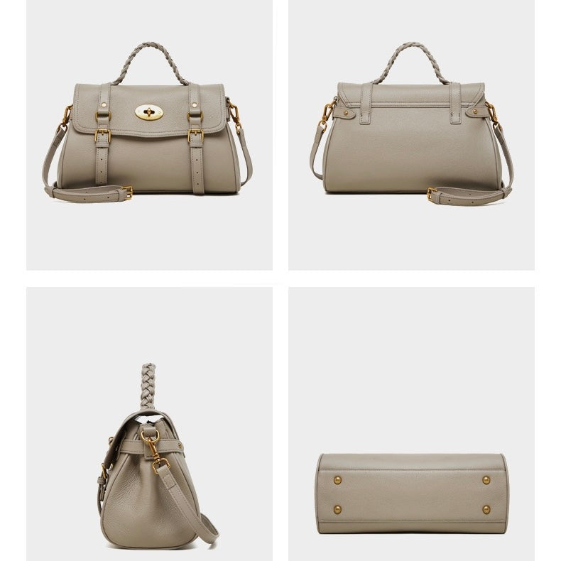 Klassisk läderväska med spänne och flätat handtag