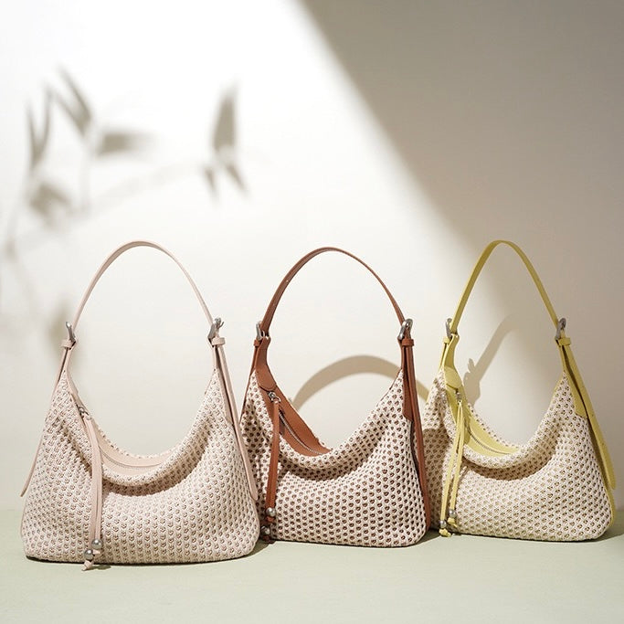 Flätad retro halmvävd mångsidig axelväska med stor kapacitet