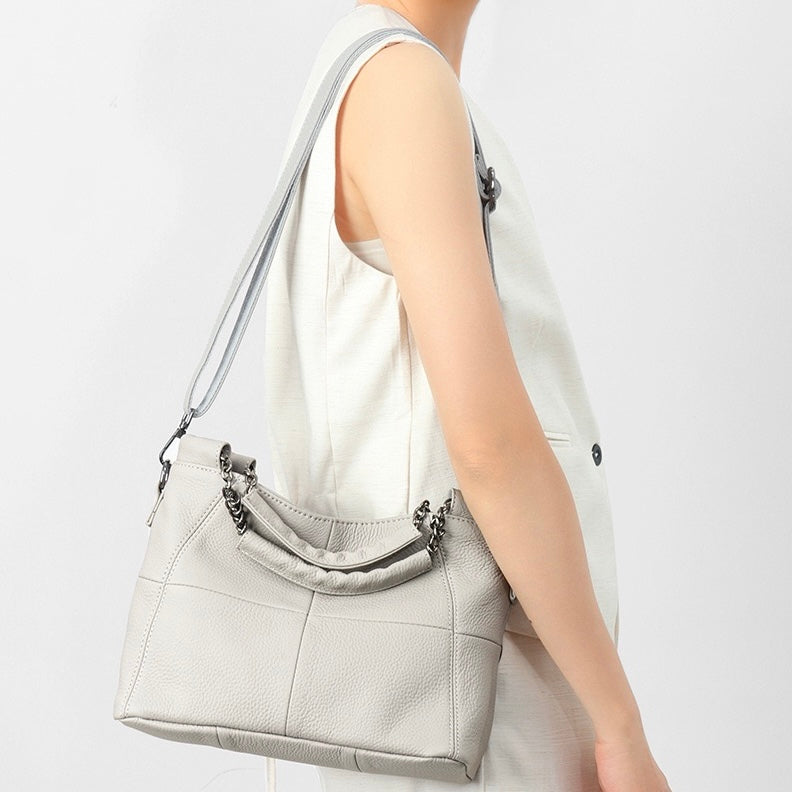 Lyxig kedja i äkta läder, handväska och enkelaxelväska