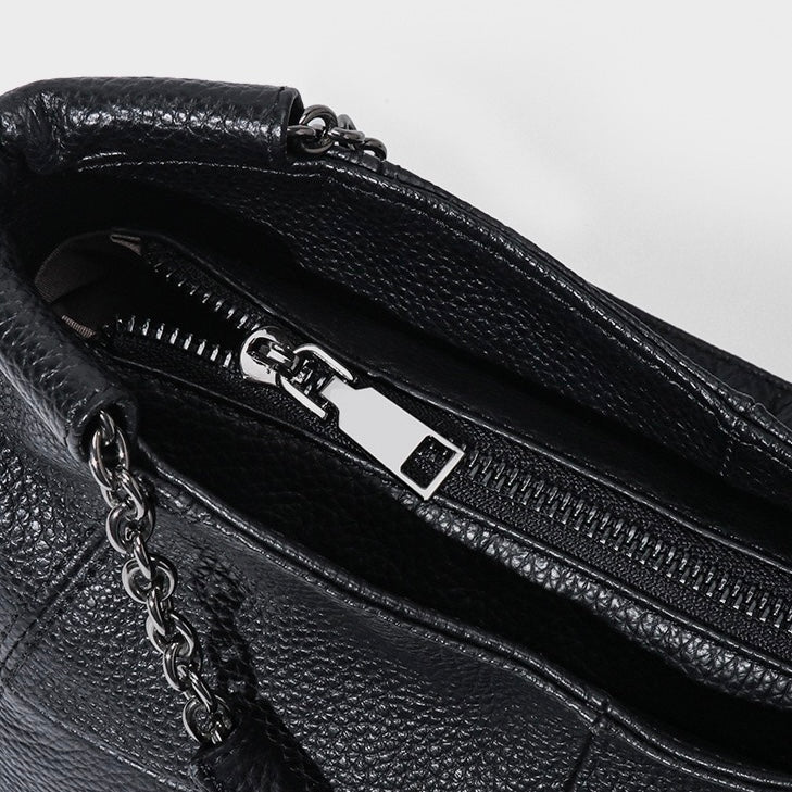 Lyxig kedja i äkta läder, handväska och enkelaxelväska