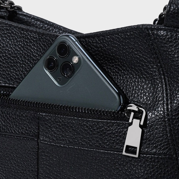 Lyxig kedja i äkta läder, handväska och enkelaxelväska