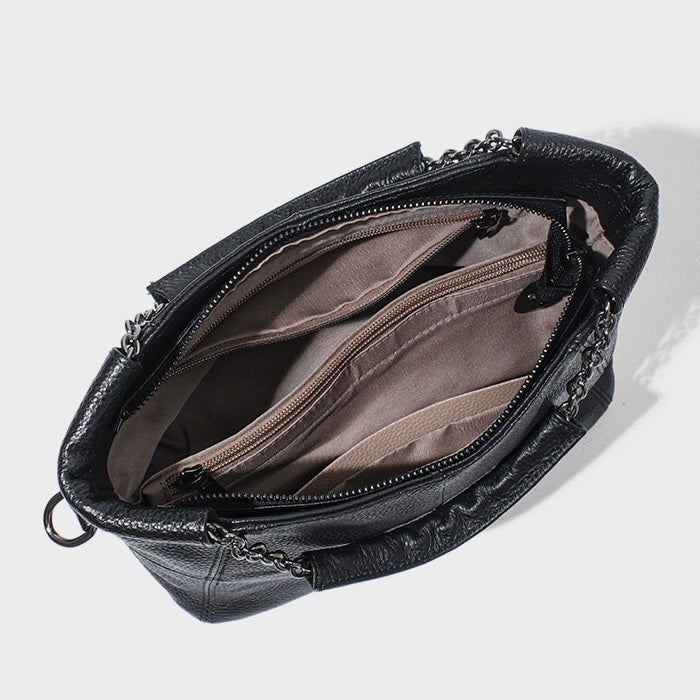 Lyxig kedja i äkta läder, handväska och enkelaxelväska