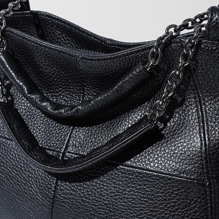 Lyxig kedja i äkta läder, handväska och enkelaxelväska