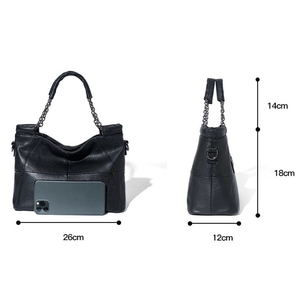 Lyxig kedja i äkta läder, handväska och enkelaxelväska