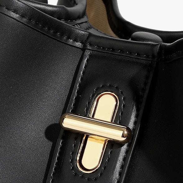 Äkta läder Premium Lock Mini Bucket Handväska Axelväska för kvinnor