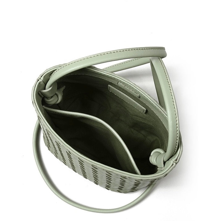 Handgjord retrovävd bucketväska i äkta fårskinn för kvinnor