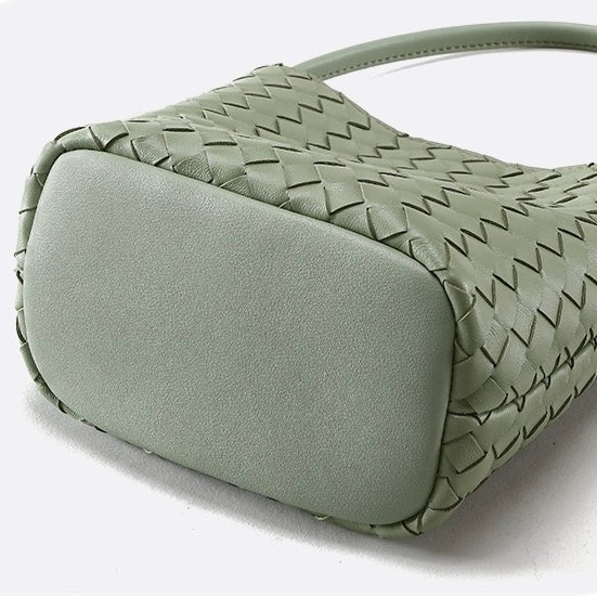 Handgjord retrovävd bucketväska i äkta fårskinn för kvinnor