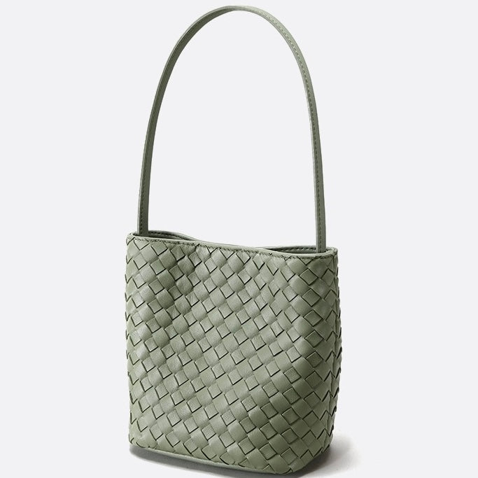 Handgjord retrovävd bucketväska i äkta fårskinn för kvinnor