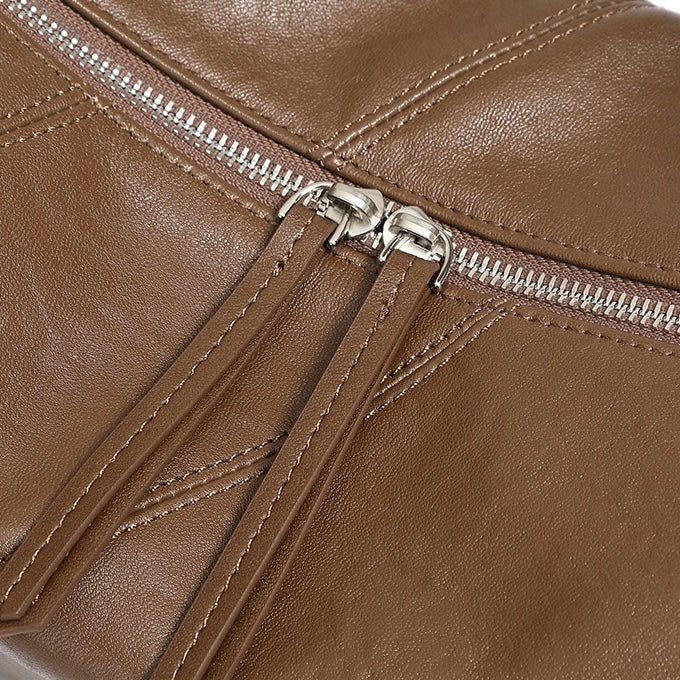 Lyxig damväska med croissant-axelrem och dumplings i äkta läder