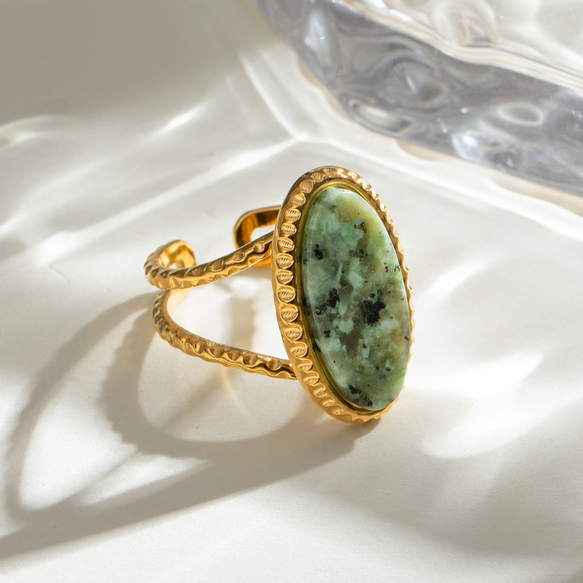 Lyxig oval turkos tigerögaring (justerbar)