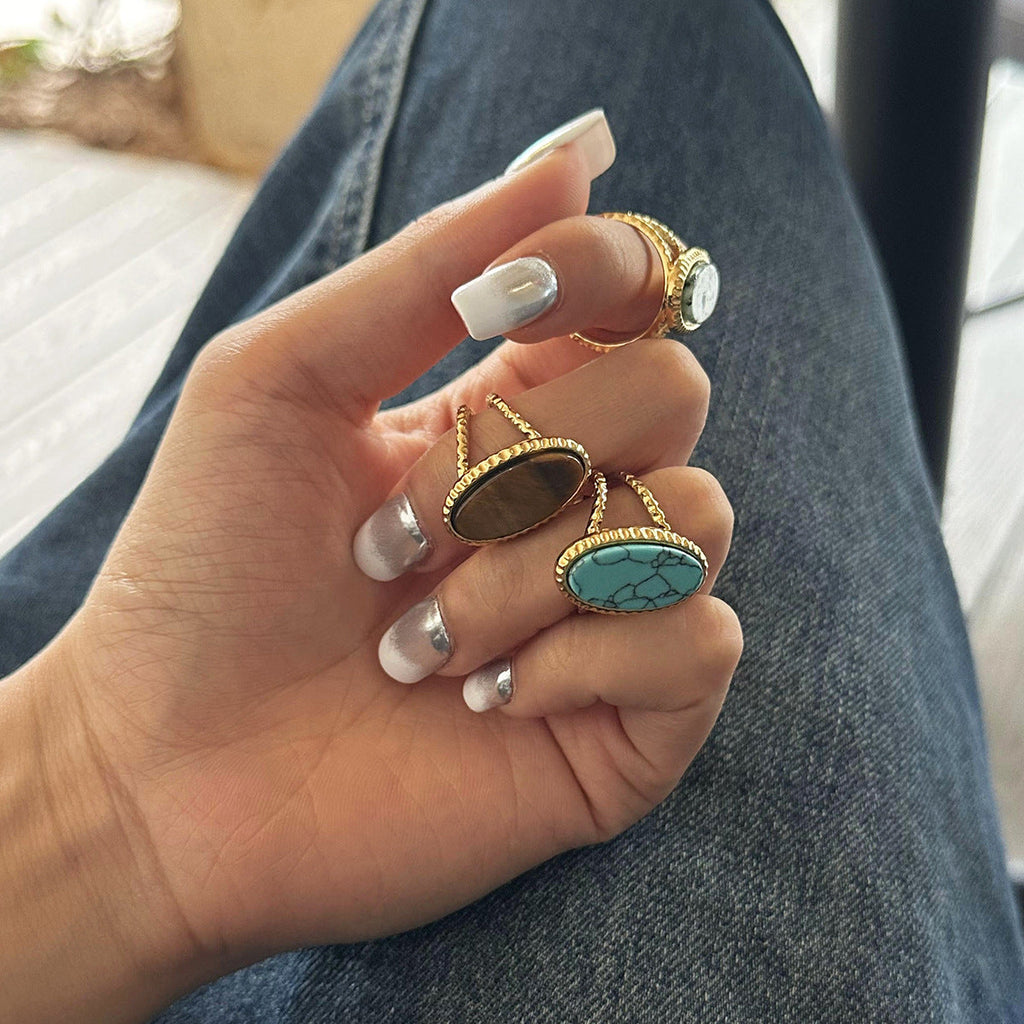 Lyxig oval turkos tigerögaring (justerbar)