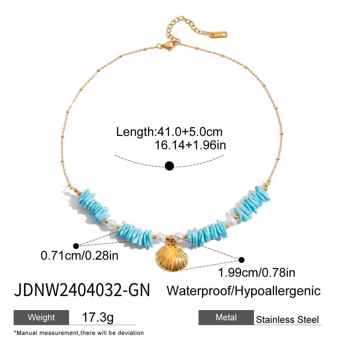 Mintgrönt halsband med snäckskalspärla