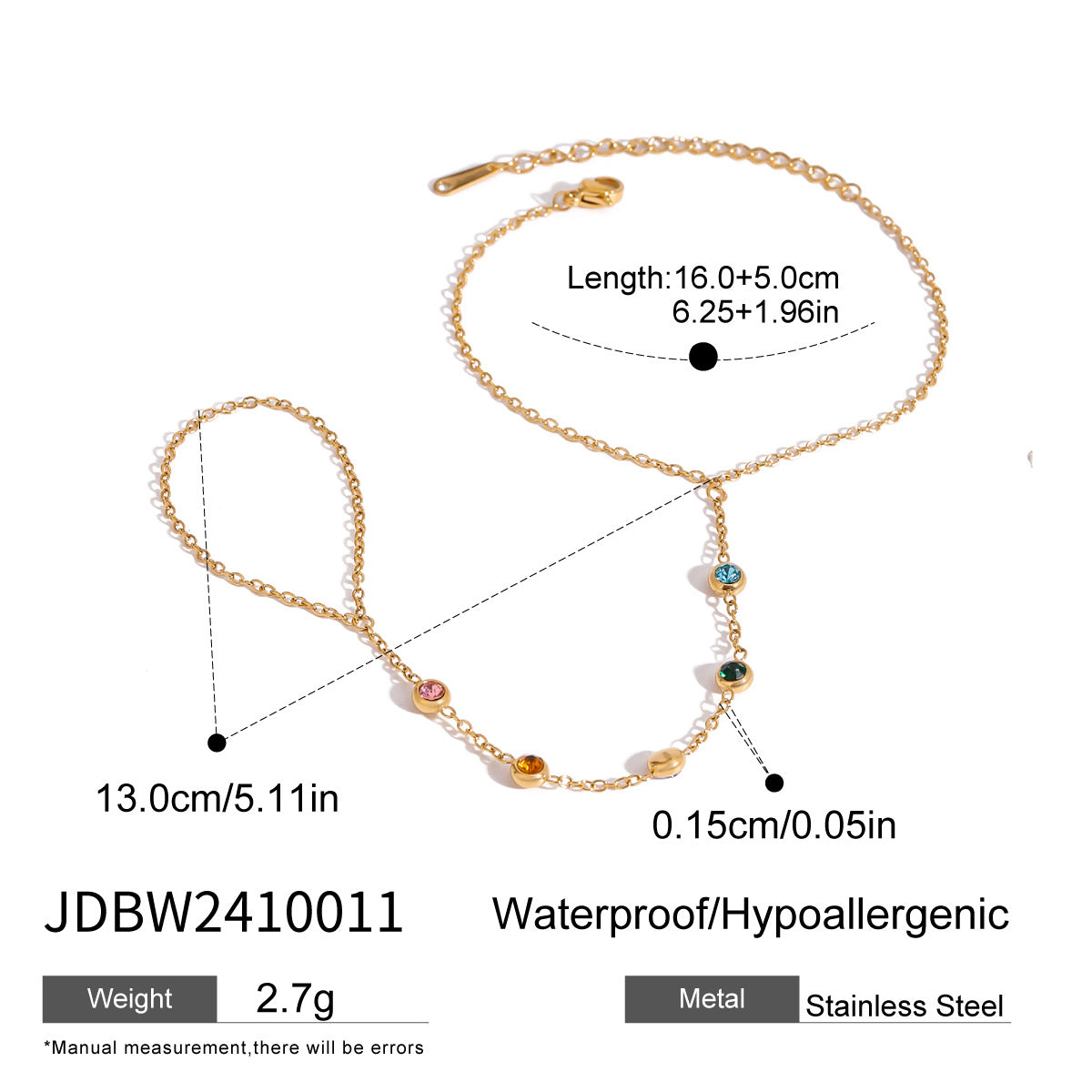 Minimalistiskt armband med inläggningar av färgade diamanter