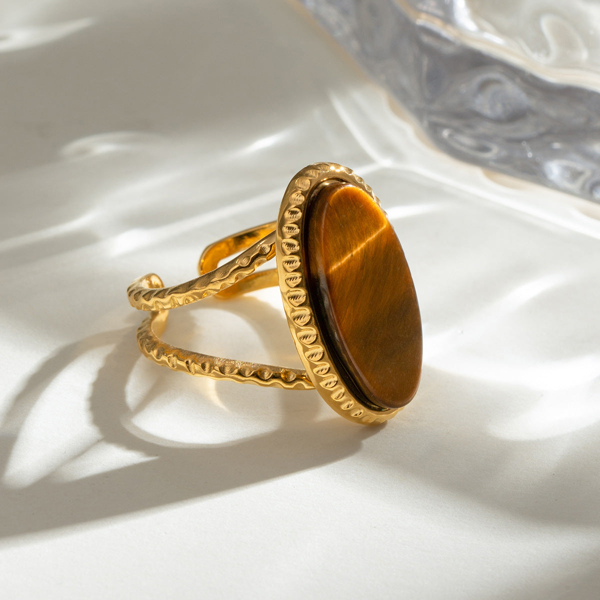 Lyxig oval turkos tigerögaring (justerbar)