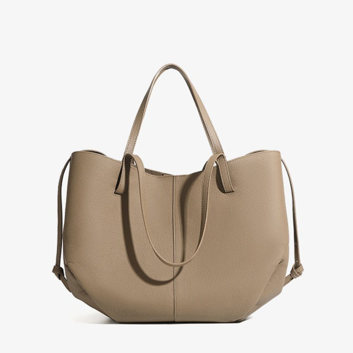 Elegant tygväska i äkta läder med pebbled läderficka