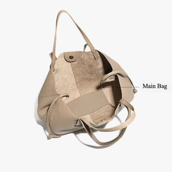 Elegant tygväska i äkta läder med pebbled läderficka